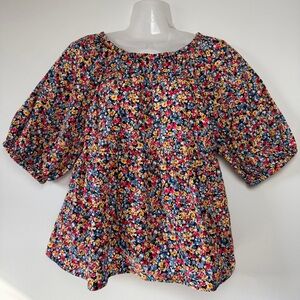 OLD NAVY BABY DOLL 100% COTTON BLOUSE WITH PUFFED SLEEVES SIZE M Floral Spring